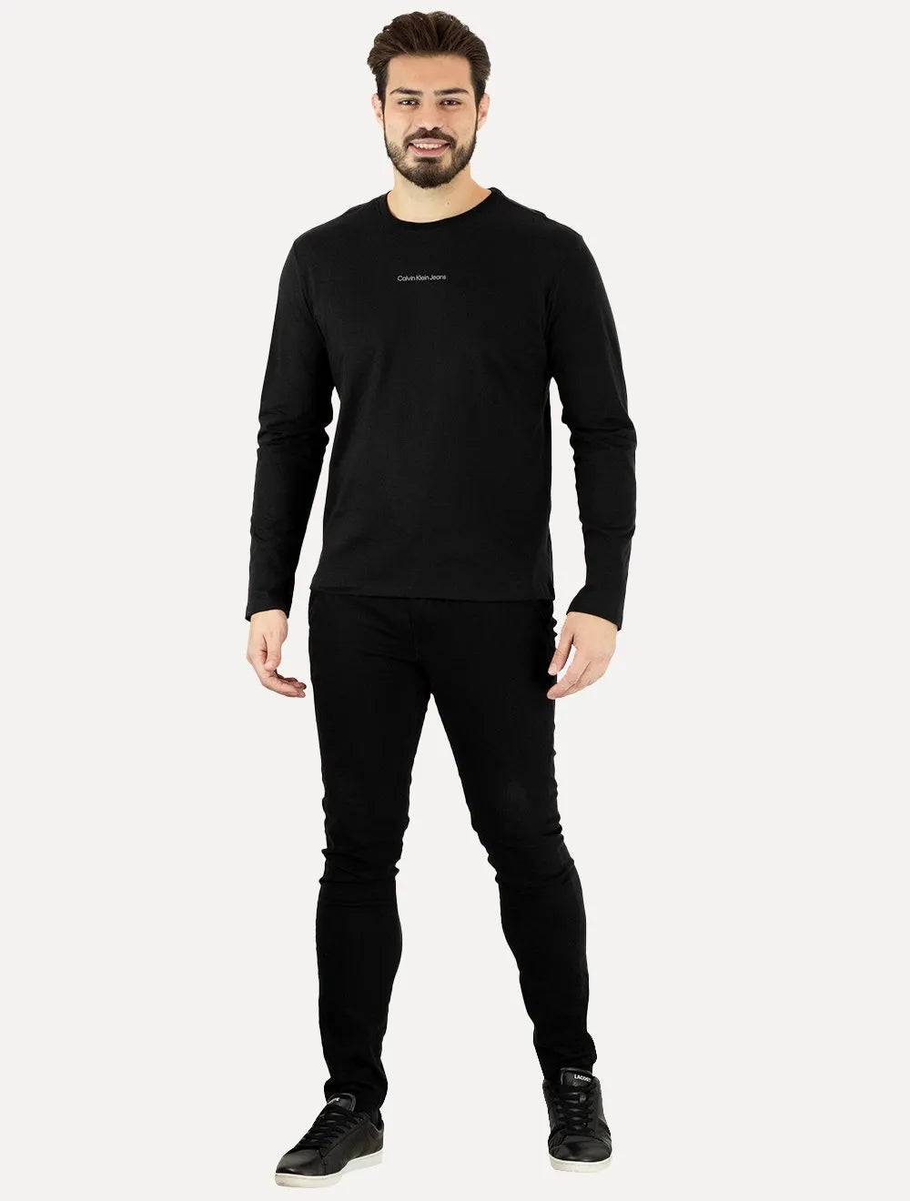 Camiseta Calvin Klein Jeans Masculina Manga Longa Institutional Grey Logo Preta