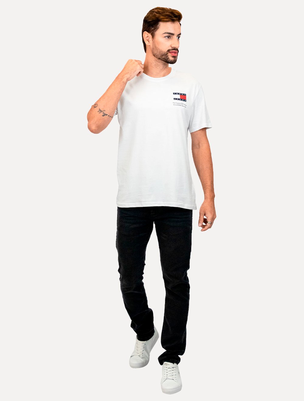 Camiseta Tommy Jeans Masculina Regular Essential Flag Text Branca