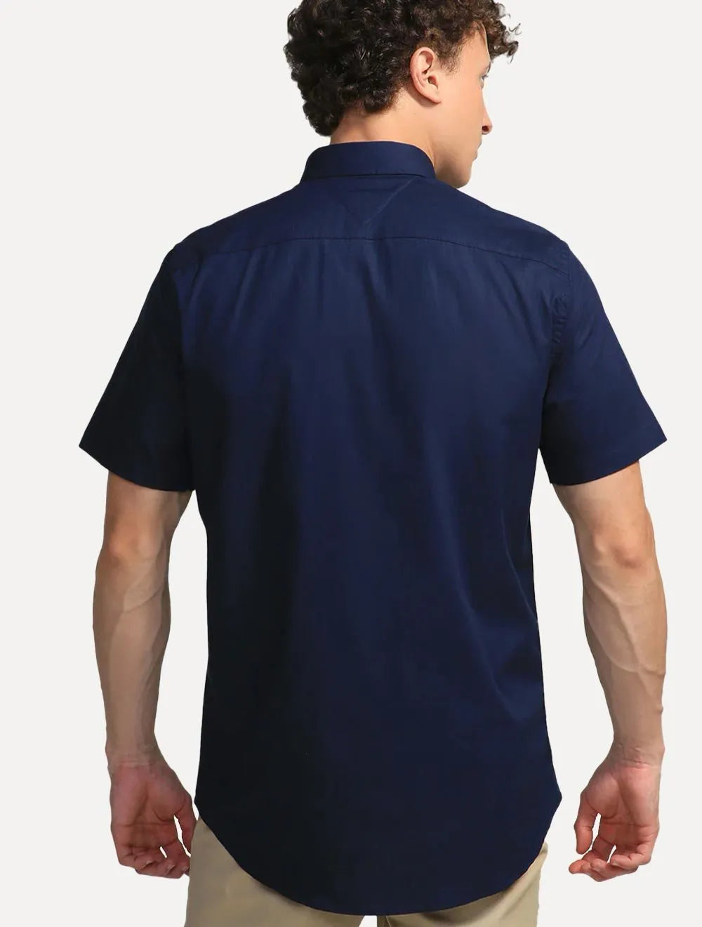 Camisa Tommy Hilfiger Masculina Manga Curta Regular Classic Poplin Azul Marinho