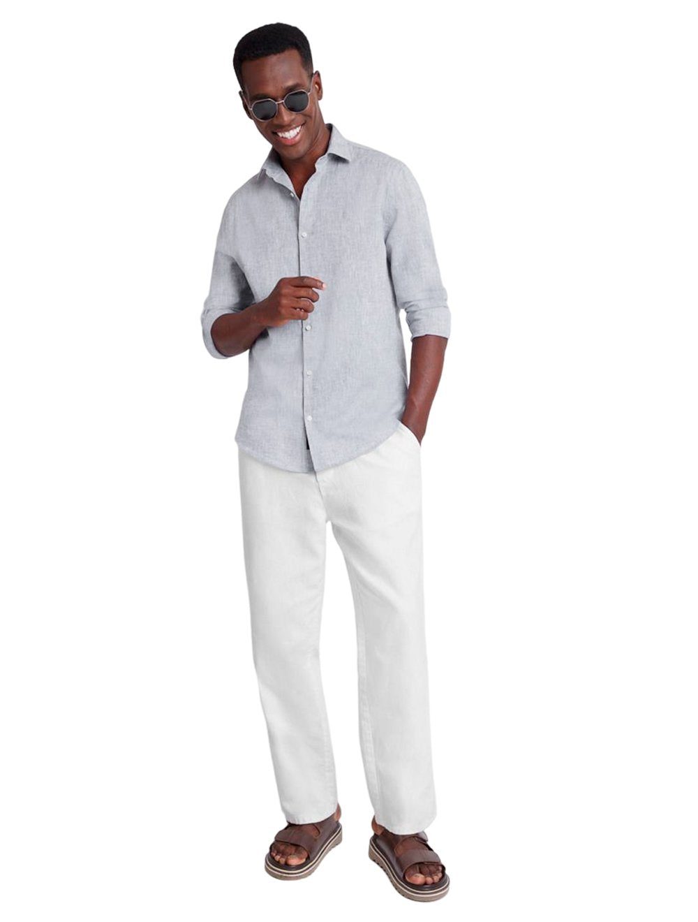 Camisa Aramis Masculina Slim Linho Algodão Ice Cinza Mescla