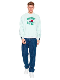 Moletom Tommy Jeans Masculino Crewneck Boxy Arched Logo Verde Claro