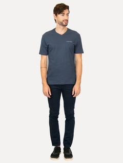 Camiseta Calvin Klein Swimwear Masculina V-Neck Slim Fit Logo Azul Marinho