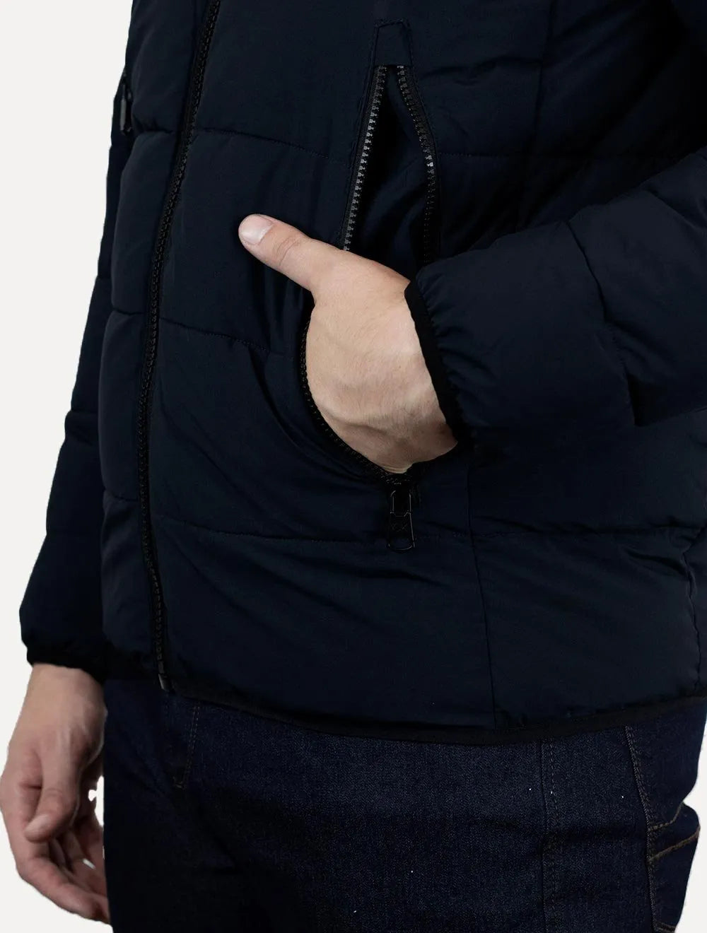 Jaqueta Calvin Klein Masculina Hoodie Matelassê Ziper Azul Marinho
