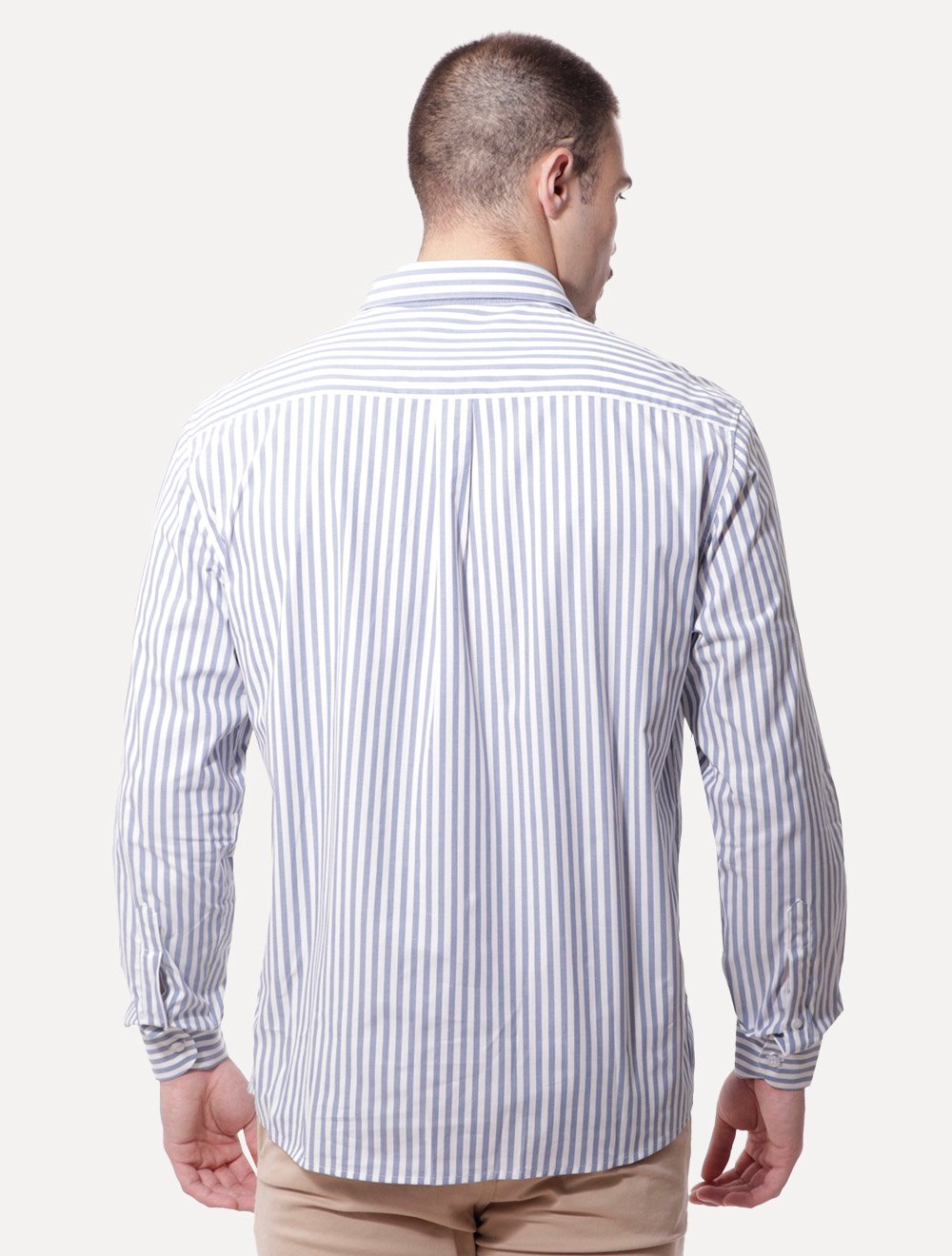 Camisa Ellus Masculina Tricoline Dash Stripe Classic Italian Branca/Azul