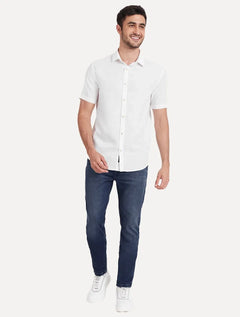 Camisa Aramis Masculina Manga Curta Slim Linho Algodão Branca