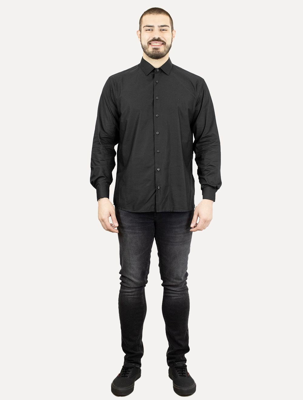 Camisa Dudalina Masculina Slim Superfine Cotton Dark Logo Lisa Preta