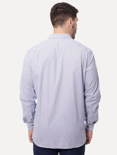 Camisa Dudalina Masculina Comfort Listrada Azul Médio