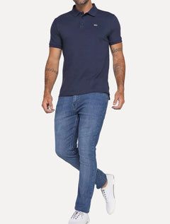 Polo Tommy Jeans Masculina Regular Original Fine Piquet Azul Marinho