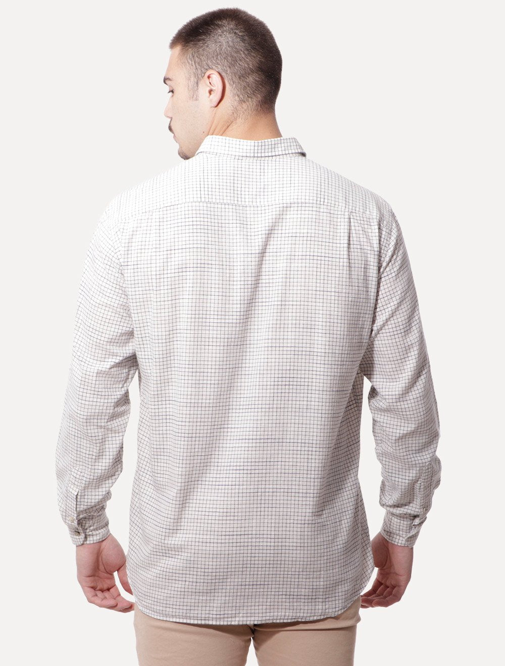 Camisa Dudalina Masculina Slim Slub Cotton Xadrez Off-White