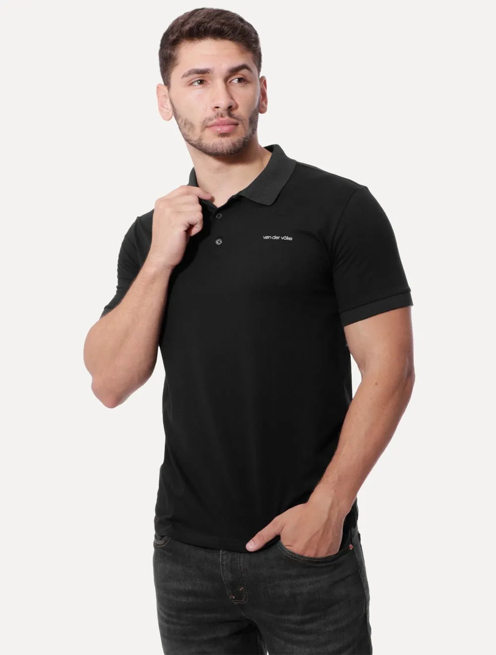 Polo Von der Volke Masculina Malha Origineel Label Preta