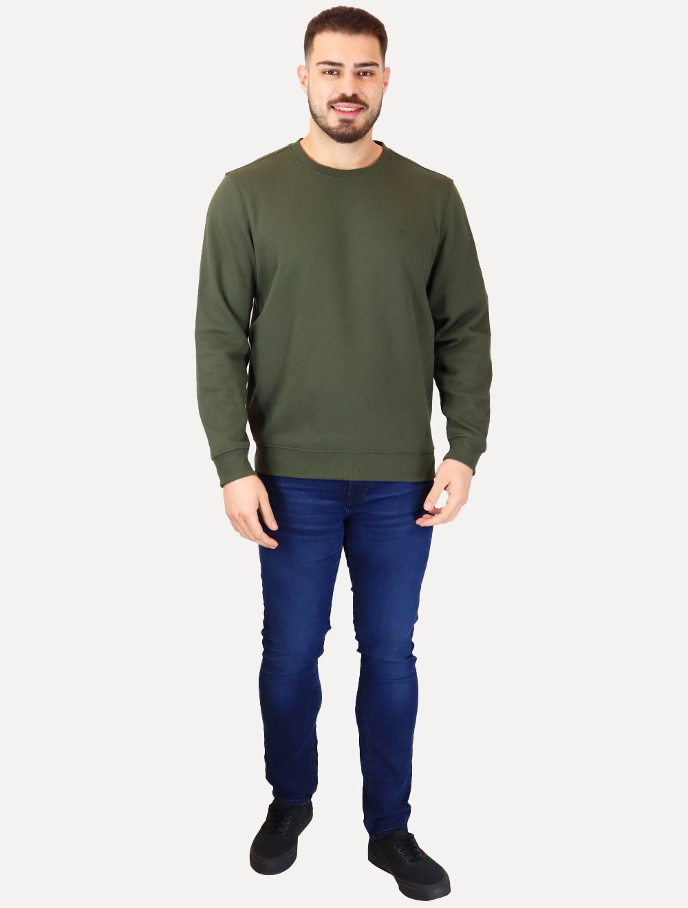 Moletom Calvin Klein Jeans Masculino Crewneck CK Small Bordado Verde Militar