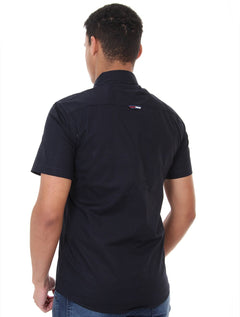 Camisa Tommy Jeans Masculina Manga Curta Solid Poplin Azul Marinho