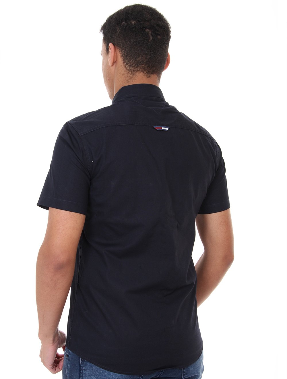 Camisa Tommy Jeans Masculina Manga Curta Solid Poplin Azul Marinho