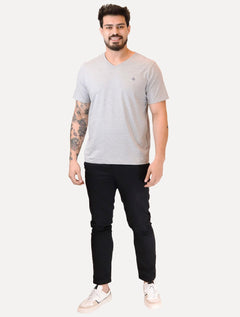 Camiseta Dudalina Masculina V-Neck Regular Navy Icon Cinza Mescla