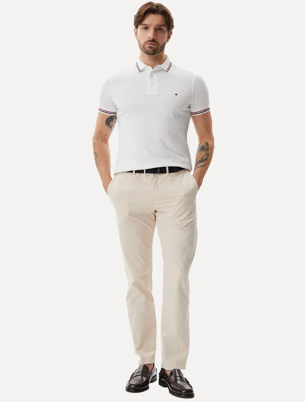 Polo Tommy Hilfiger Masculina Slim Tipped Collar Branca