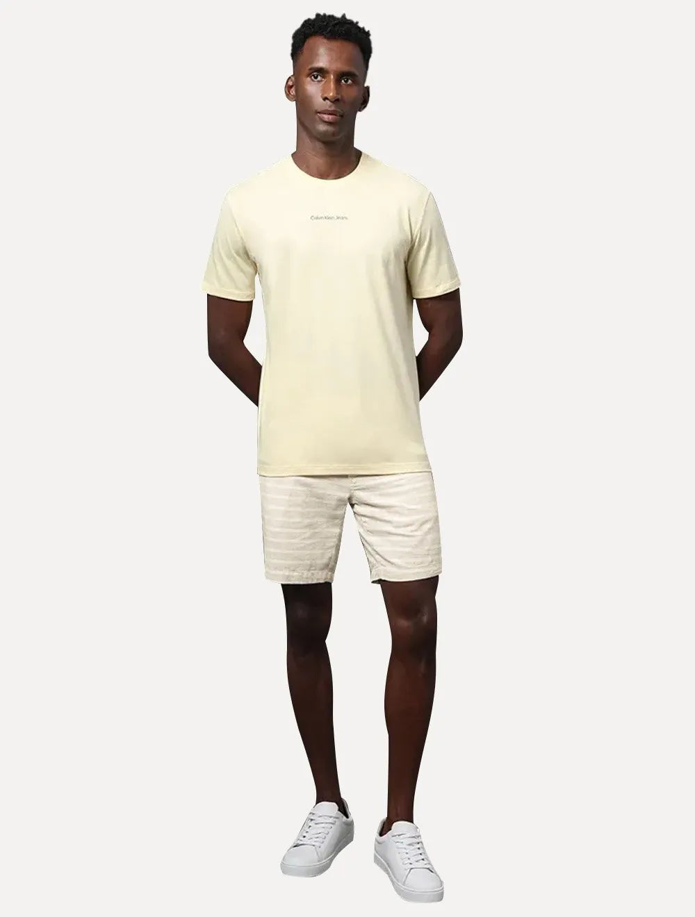 Bermuda Calvin Klein Jeans Masculina Linen Striped Cadarço Areia