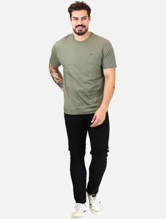 Camiseta Tommy Jeans Masculina Regular Jersey C-Neck Flag Verde Militar