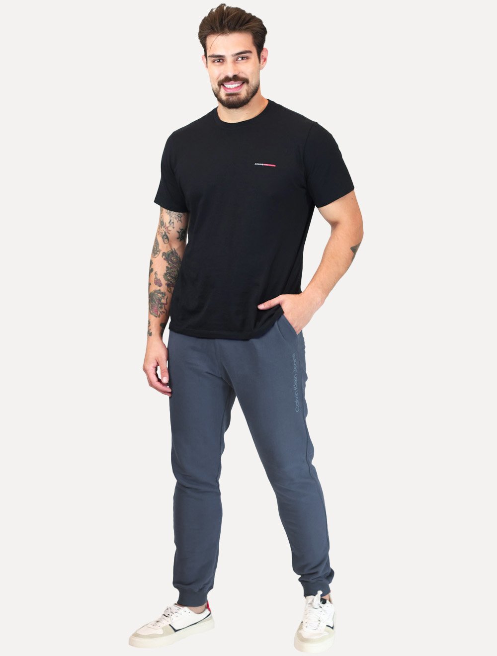 Calça Calvin Klein Jeans Masculina Moletom Side New Logo Azul Marinho