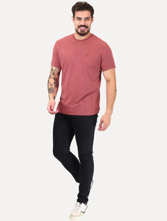 Camiseta King & Joe Masculina Estonada Basic Dark Small Logo Bordô