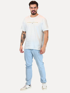 Camiseta Tommy Jeans Masculina Core Linear Gold Logo Branca