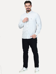 Camisa Dudalina Masculina Slim Superfine Cotton Xadrez Grid Branca