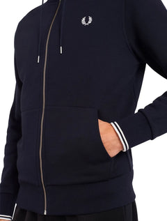 Jaqueta Fred Perry Moletom Masculina Regular Hooded Zip Through Azul Marinho