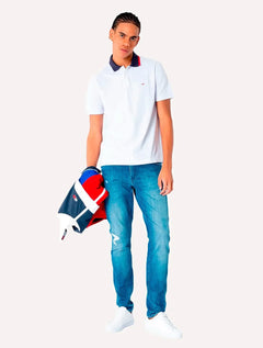 Polo Tommy Jeans Masculina Regular Flag Neck Branca