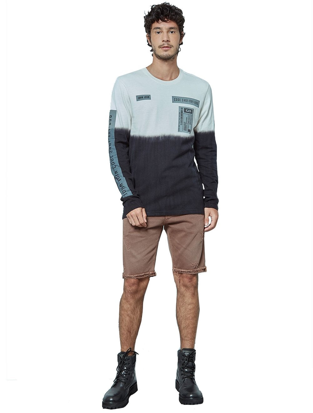 Blusa John John Masculina Manga Longa Tag Code Off-White/Preta