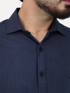 Camisa Dudalina Masculina Slim Superfine Cotton Xadrez Grid Azul Marinho