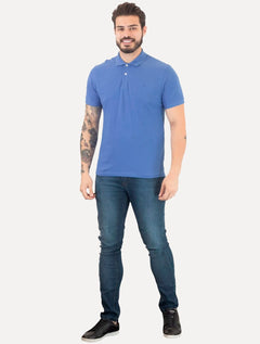 Polo Forum Masculina Piquet Wave Collar Azul Médio