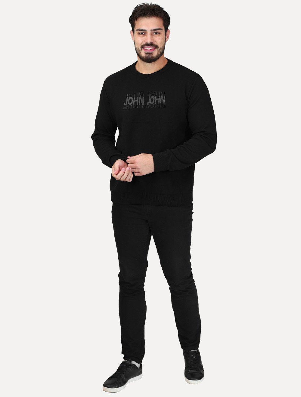 Tricot John John Masculino Shadow Logo Preto