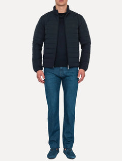 Jaqueta Empório Armani Masculina Matelassê Full-Zip Black Logo Azul Marinho