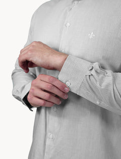 Camisa Dudalina Masculina Slim Superfine Cotton Listrada Light Verde Escuro