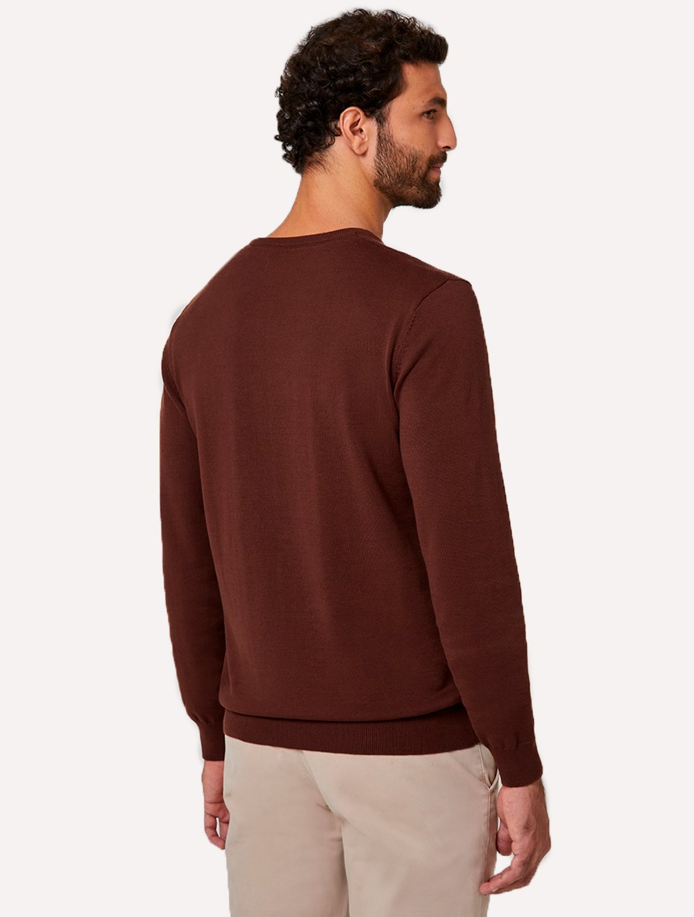 Suéter Dudalina Masculino Tricot Crewneck Basico Marrom