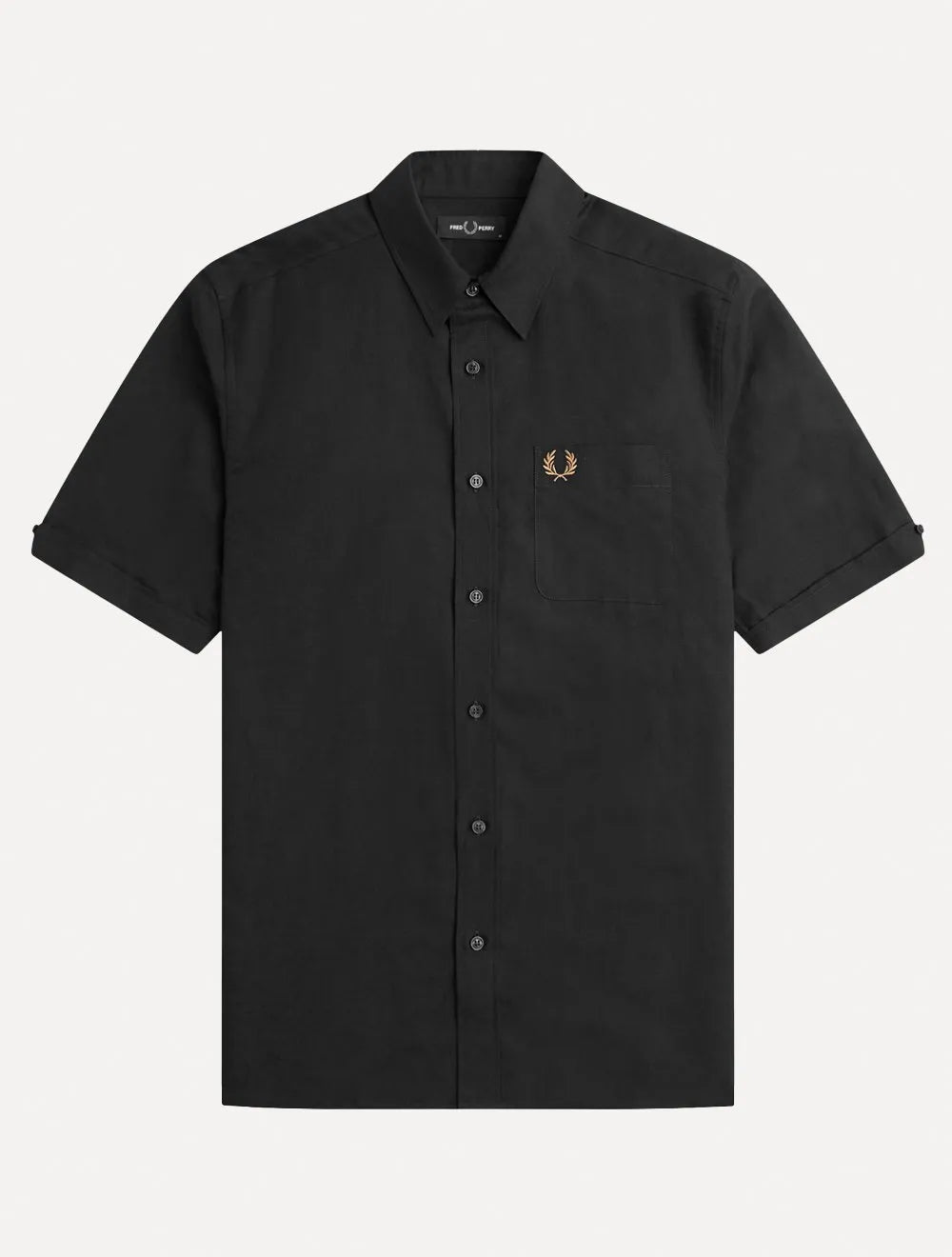 Camisa Fred Perry Masculina Manga Curta Linen Blend Verde Escuro