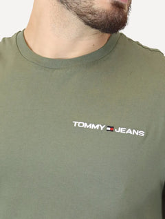 Camiseta Tommy Jeans Masculina Classic Linear Embroidered Chest Verde Militar