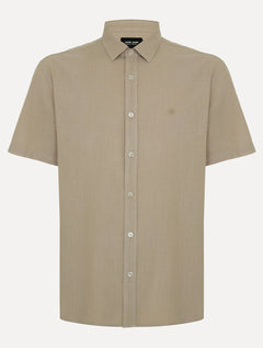 Camisa John John Masculina Relaxed Manga Curta Cotton Cáqui Claro
