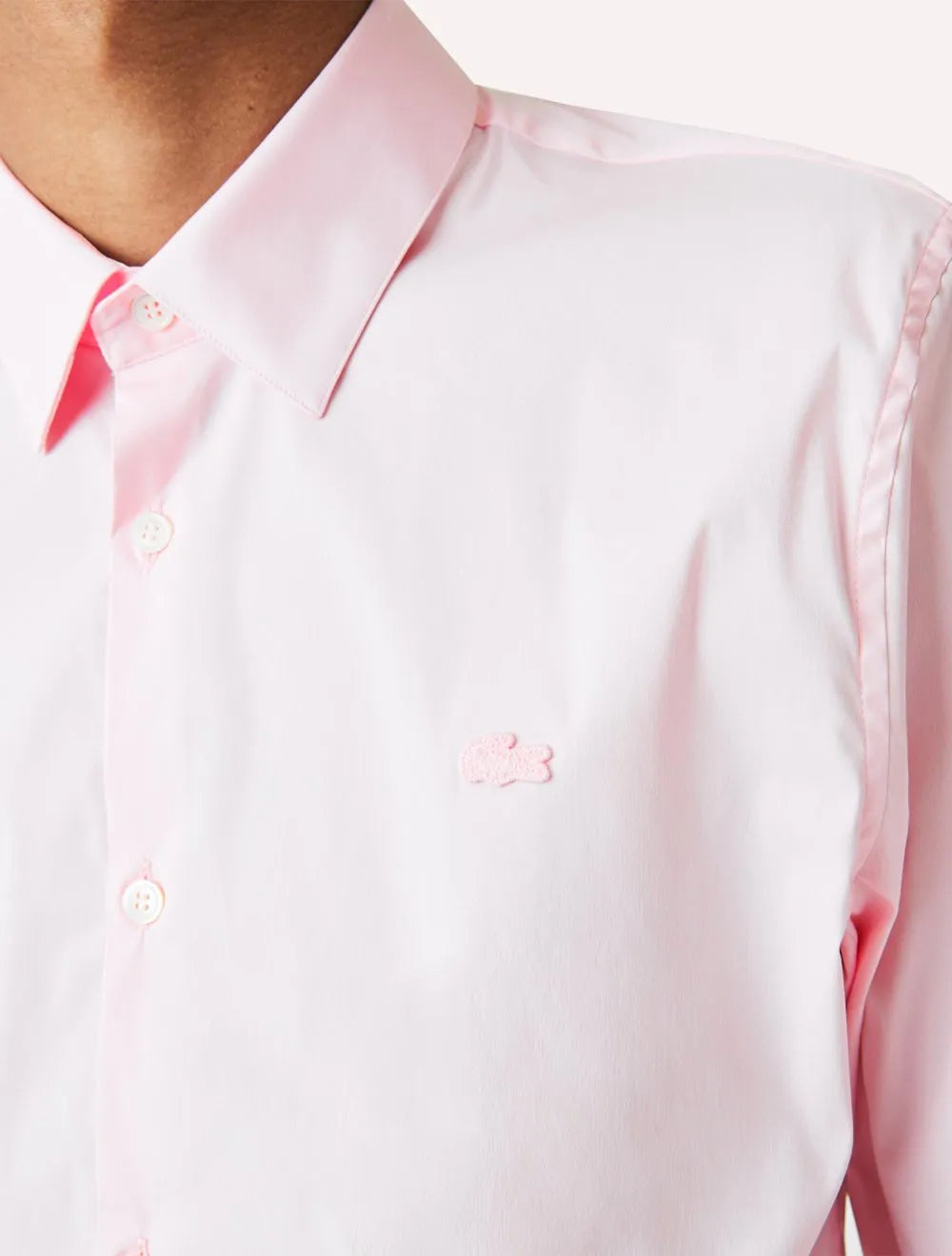 Camisa Lacoste Masculina Slim Fit Popeline Stretch Mono Rosa Claro