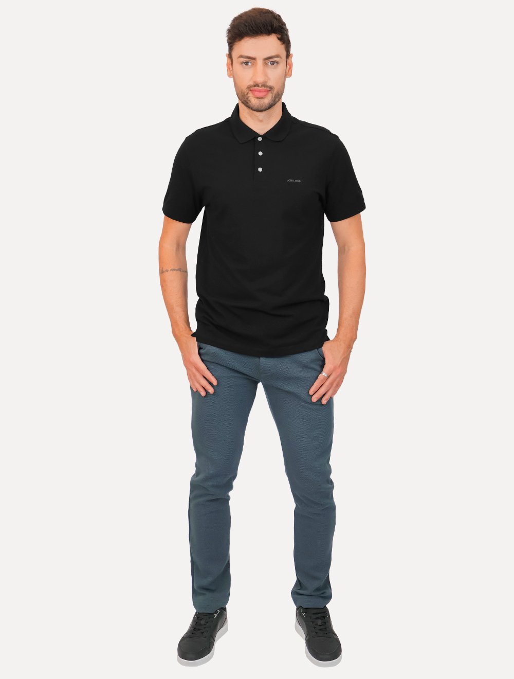Polo John John Masculina New Simple Light Button Preta