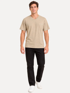 Camiseta Calvin Klein Swimwear Masculina V-Neck Slim Fit Logo Cáqui Claro