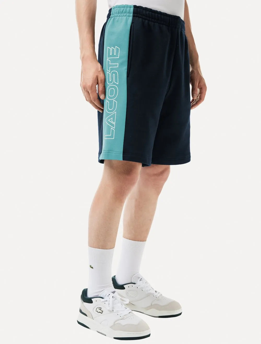 Bermuda Lacoste Masculina Moletom Fleece Colourblock Jogger Marinho