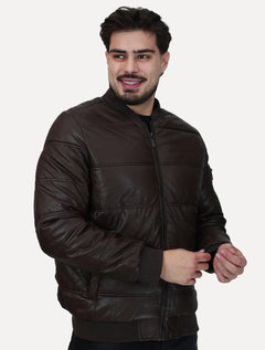 Jaqueta Dixen PU Manga Zíper Frontal Marrom