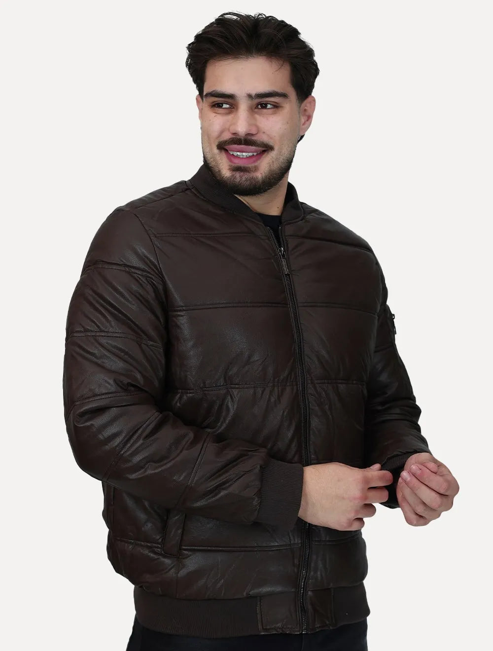 Jaqueta Dixen PU Manga Zíper Frontal Marrom