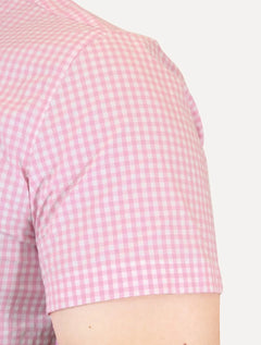 Camisa Tommy Hilfiger Masculina Manga Curta Xadrez Gingham Branca/Rosa