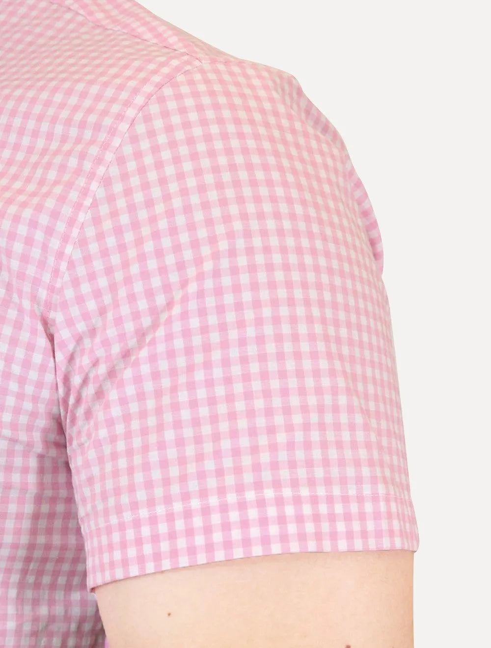 Camisa Tommy Hilfiger Masculina Manga Curta Xadrez Gingham Branca/Rosa