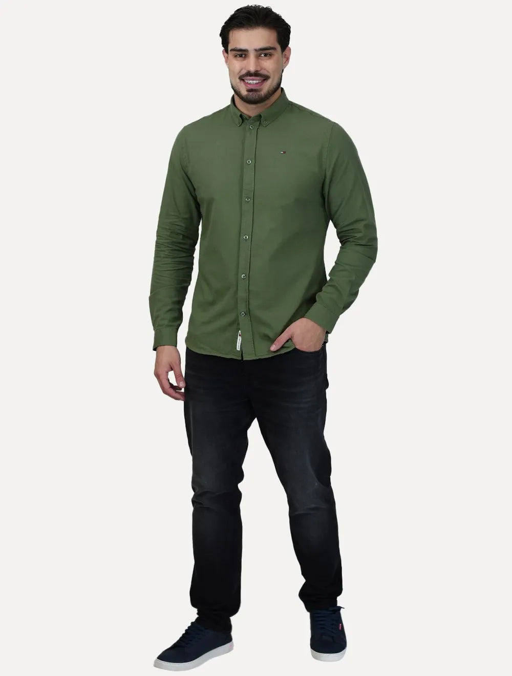 Camisa Tommy Hilfiger Masculina Oxford Regular Verde Sálvia