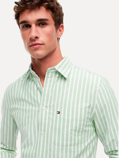 Camisa Tommy Jeans Masculina Regular Oxford Striped Verde Claro