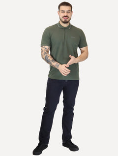 Polo Guess Masculina Piquet Silk Linear Light Friso Verde Militar