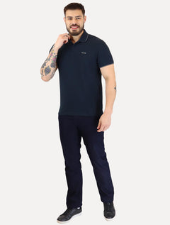Polo Calvin Klein Masculina Piquet Slim Básica Relevo Light Friso Azul Marinho