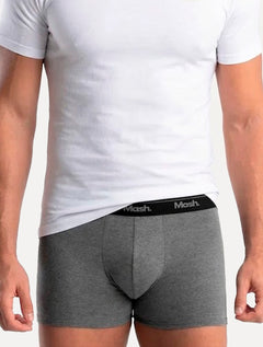Cueca Mash Boxer Cotton Basic Dark Logo Cinza Mescla Escuro